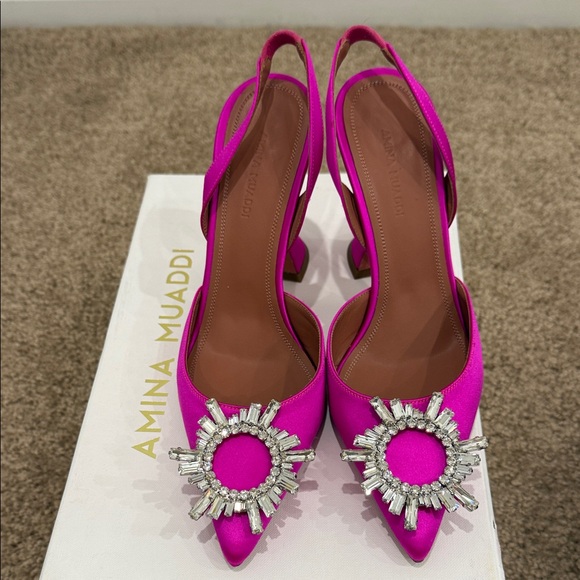 Amina Muaddi Crystal Embellished Slingback Pumps – Size 37/7US